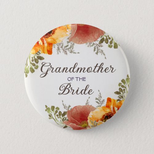 Grandmother Bride Burnt Orange Floral   Button