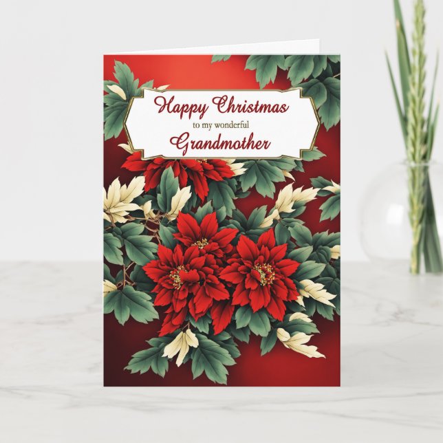 Grandmother Christmas Poinsettias Holiday Card (Front)