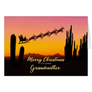 Grandmother Christmas Santa Over Desert Cards