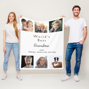 Grandmother family photo collage white fleece blanket