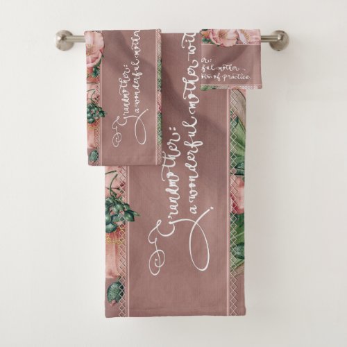 Grandmother Floral H Bath Towel Set with Quote