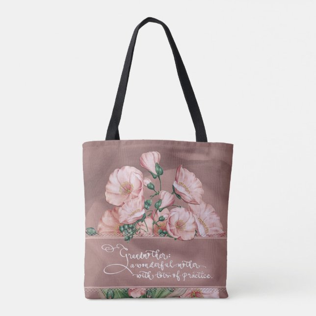 Grandmother Floral V Shoulder Tote with Quote (Back)