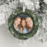 Grandmother foliage wreath photo Christmas black C Ceramic Ornament<br><div class="desc">Grandmother modern foliage wreath Merry Christmas script holiday Christmas photo ornament. Hand painted eucalyptus, minimal foliage and modern rustic rattan wreath along with real foil lettering give this holiday card a luxurious feel. In classy greens, browns and grays. Text can be changer to mom, aunty, uncle, grandfather, dad, pops, sister,...</div>