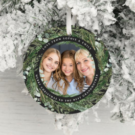 Grandmother foliage wreath photo Christmas black C Ceramic Ornament