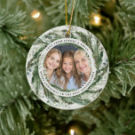 Grandmother foliage wreath photo Christmas elegant Ceramic Ornament<br><div class="desc">Grandmother modern foliage wreath Merry Christmas script holiday Christmas photo ornament. Hand painted eucalyptus,  minimal botanical and modern rustic rattan wreath along with real foil lettering give this holiday card a luxurious feel. In classy greens,  browns and grays.</div>