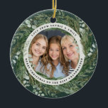 Grandmother foliage wreath photo Christmas elegant Ceramic Ornament<br><div class="desc">Grandmother modern foliage wreath Merry Christmas script holiday Christmas photo ornament. Hand painted eucalyptus,  minimal botanical and modern rustic rattan wreath along with real foil lettering give this holiday card a luxurious feel. In classy greens,  browns and grays.</div>