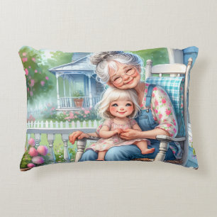 Grandmother Granddaughter Porch Embrace Accent Pillow