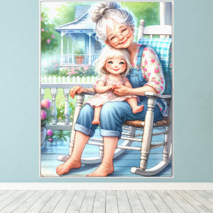 Grandmother Granddaughter Porch Embrace Canvas Print