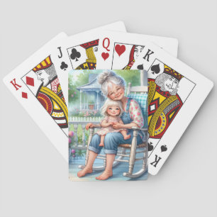 Grandmother Granddaughter Porch Embrace Poker Cards