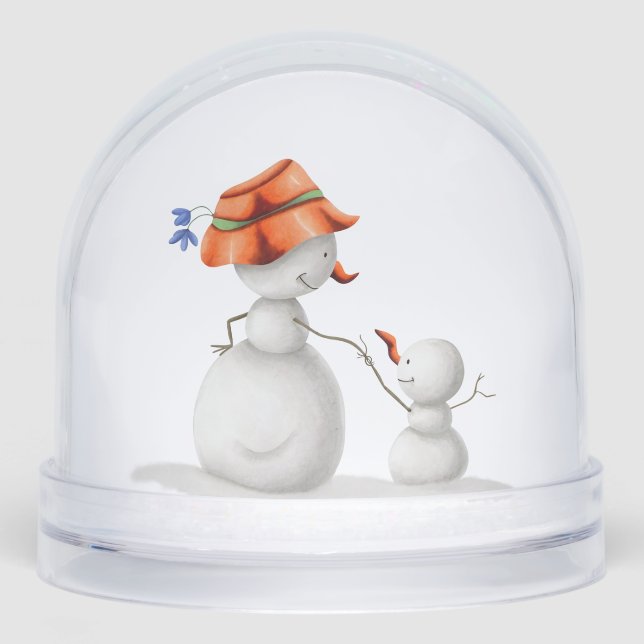 Grandmother Grandson Snowman Holding Hands Snow Globe (Front)