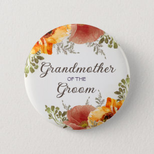 Grandmother Groom Burnt Orange Floral  Button