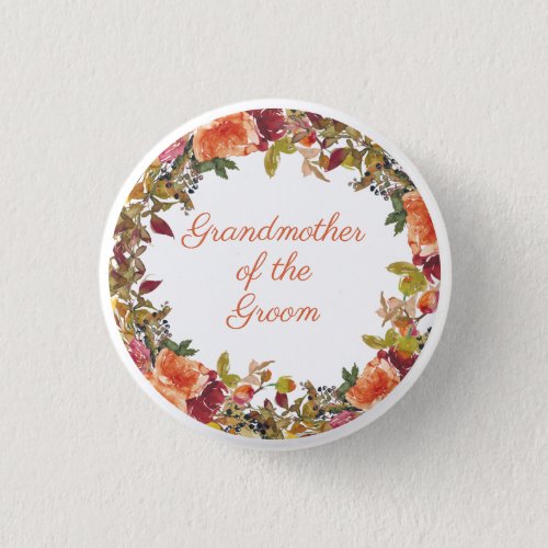 Grandmother Groom Orange Burgundy Rust Floral Button