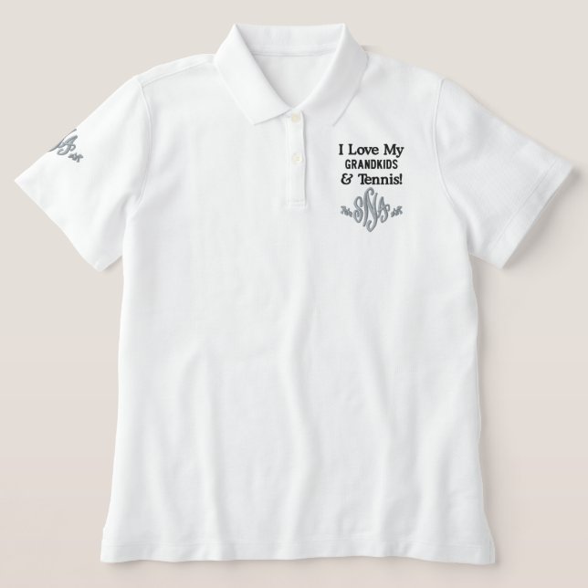 Grandmother I Love My Grandkids and Tennis Gray Embroidered Polo Shirt (Design Front)