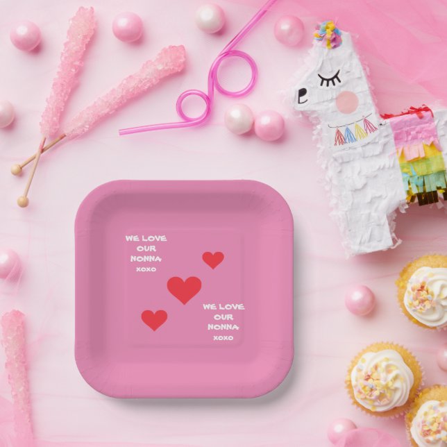 Grandmother Italian NONNA We LOVE YOU Cute Pink  Paper Plates (Party)