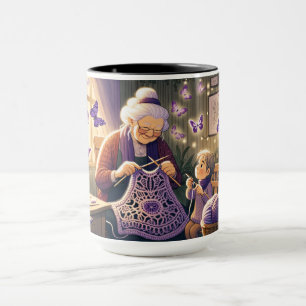 Grandmother knitting. mug