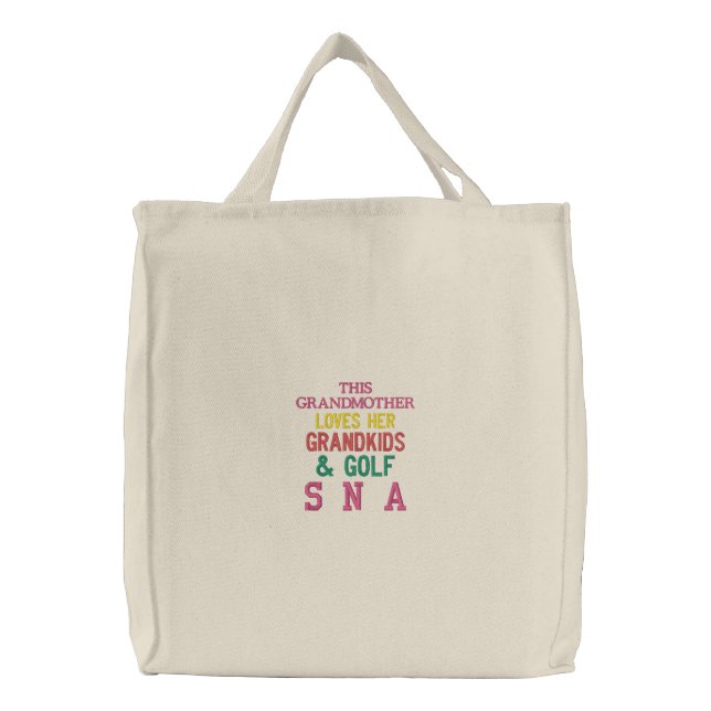 Grandmother Love Grandkids Golf Pink Green Embroidered Tote Bag (Front)