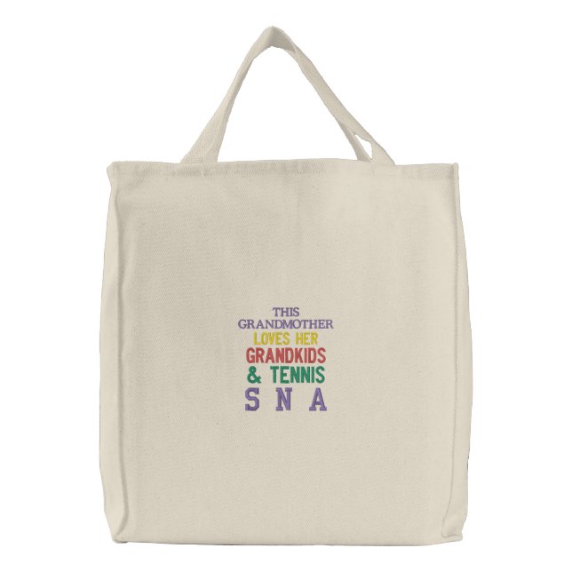 Grandmother Love Grandkids Tennis Purple Green Embroidered Tote Bag (Front)