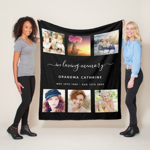 Grandmother memorial photo collage black memory fleece blanket