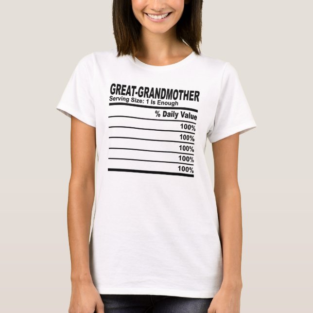 Grandmother Nutrition Facts Custom Personalize  T-Shirt (Front)