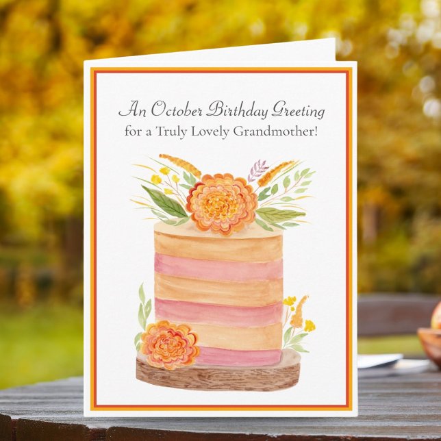 Grandmother October Birthday Marigolds on Cake Card (Creator Uploaded)