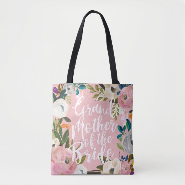 Grandmother of Bride Brushed Floral Wedding Party Tote Bag (Front)