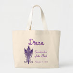 GRANDMOTHER of BRIDE or ANY Wedding Role PEACOCK Large Tote Bag<br><div class="desc">This custom wedding tote bag with its purple peacock feathers and a place to put a name,  wedding role,  and wedding date makes a sweet wedding gift for the woman members of your wedding party.  Personalize with her name and date!</div>