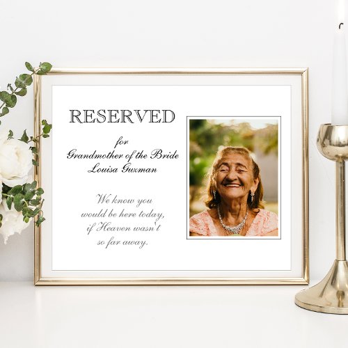 Grandmother of Bride Reserved Seat Memorial Photo Poster