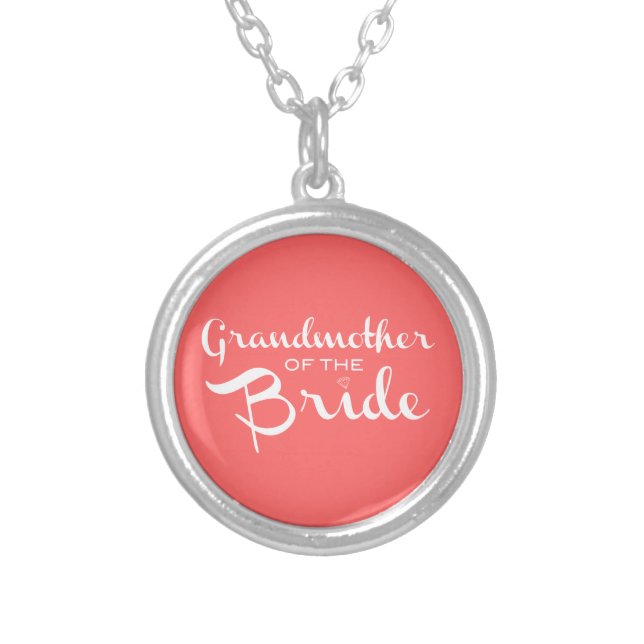 Grandmother of Bride White on Peach Silver Plated Necklace (Front)