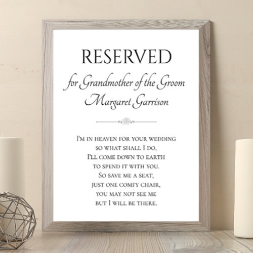 Grandmother Of Groom Save A Seat Memorial Wedding Poster