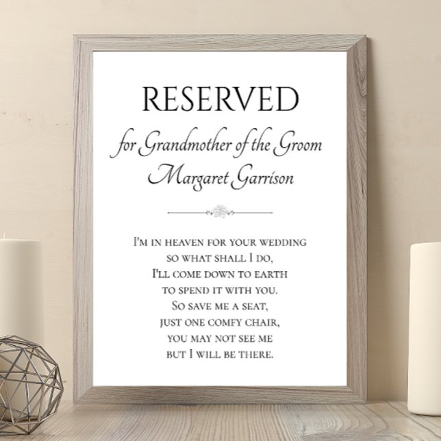 Grandmother Of Groom Save A Seat Memorial Wedding Poster (Creator Uploaded)