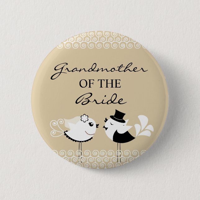 Grandmother of the Bride Birds Wedding Button (Front)