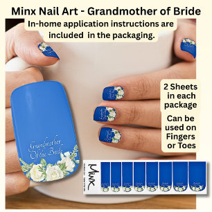 Grandmother of The Bride, Cobalt Blue White Roses Minx Nail Art