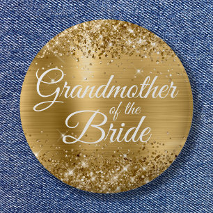 Grandmother of the Bride Glittery Gold Foil Button