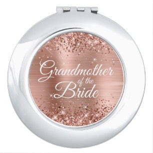 Grandmother of the Bride Glittery Rose Gold Foil Compact Mirror