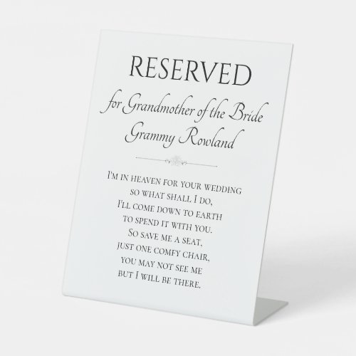 Grandmother of the Bride Memorial Save A Seat Pedestal Sign