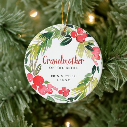 Grandmother Of The Bride Personalized Christmas Ceramic Ornament