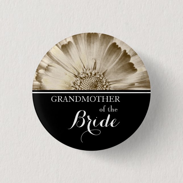 Grandmother of The Bride Wedding Gold Daisy Pinback Button (Front)