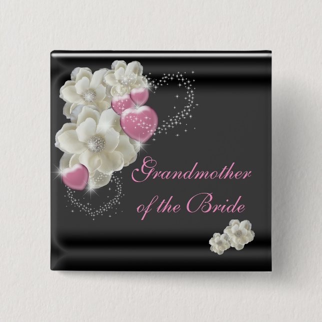 Grandmother of the Bride White,Pink and Black Pinback Button (Front)