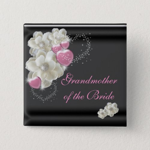 Grandmother of the Bride WhitePink and Black Pinback Button
