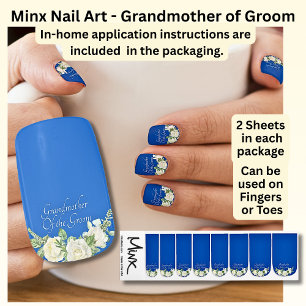 Grandmother of The Groom, Cobalt Blue White Roses Minx Nail Art