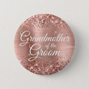 Grandmother of the Groom Glittery Rose Gold Foil Button