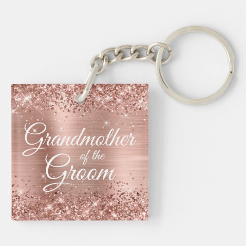 Grandmother of the Groom Glittery Rose Gold Keychain