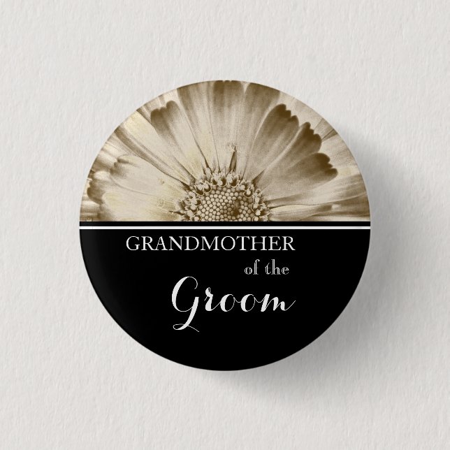 Grandmother of The Groom Wedding Gold Daisy Button (Front)