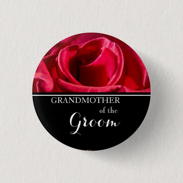 Grandmother of The Groom Wedding Red Roses Pinback Button (Front)
