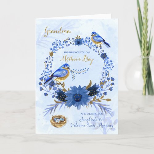 Grandmother on Mothers Day Watercolor Bluebirds Holiday Card
