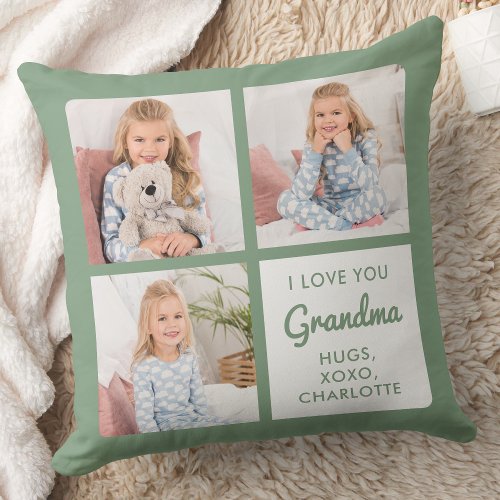 Grandmother Personalized 3 Photo Grandma Throw Pillow