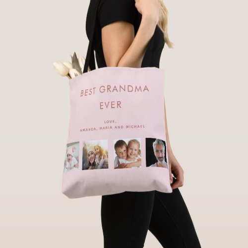 Grandmother photo collage family pink tote bag