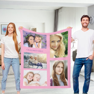 Grandmother photo collage girls pink fleece blanket