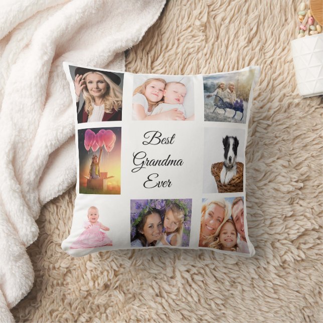 Grandmother Photo collage white Throw Pillow (Blanket)