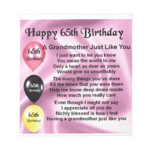 Grandmother Poem  -  65th Birthday Notepad